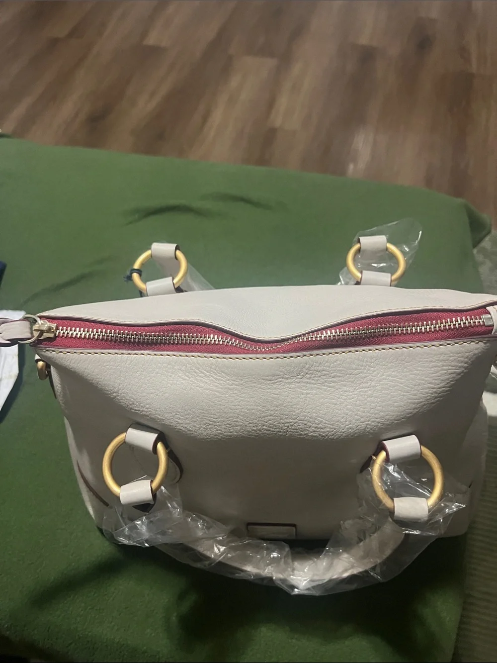 Dooney & Bourke Cream Leather Satchel with Gold Hardware